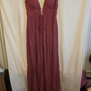 Azazie Dress Womens M A12 Pink Chiffon V Neck Maxi Tassel Tie Lined Bridesmaid